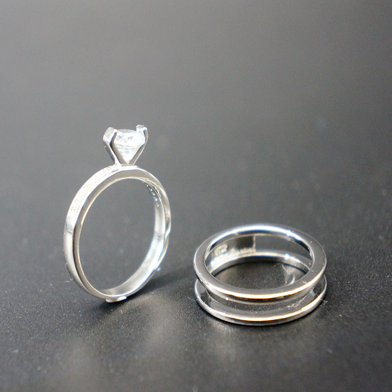 Beautiful CZ Cradle Ring Set in White or Yellow Gold, Engagement, Anniversary, Gift.