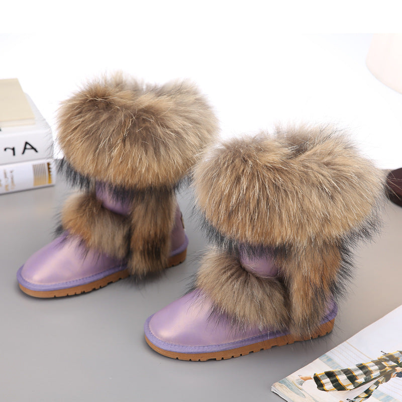 Mid-calf Genuine Fox Fur Snow Boots