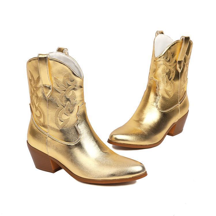 Patent Leather Embroidery Cowboy Boots