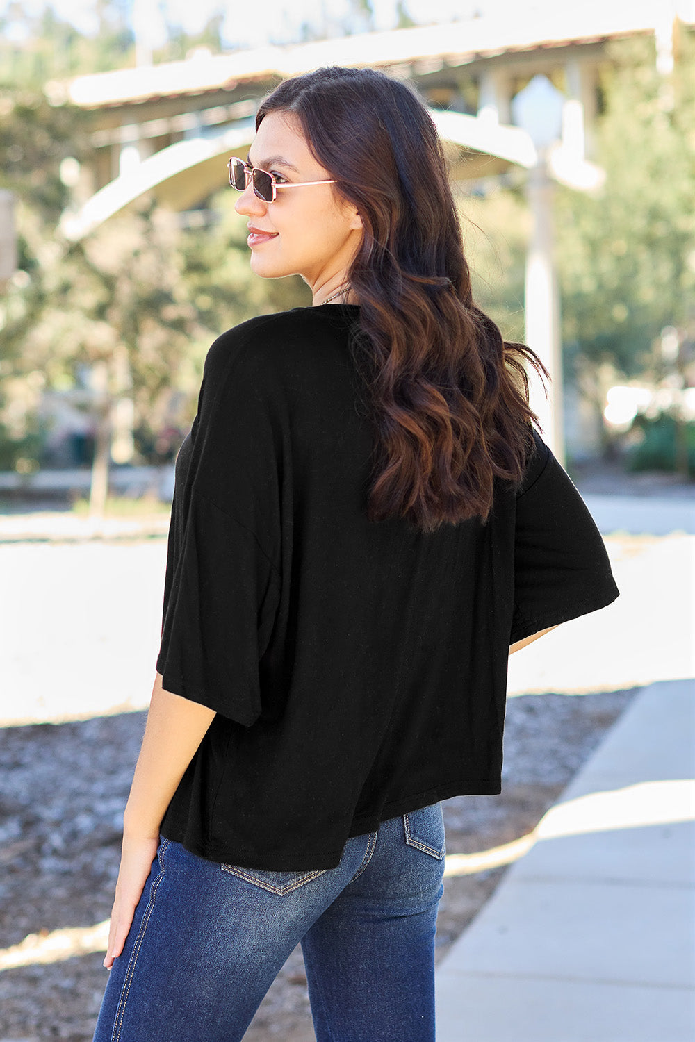 NuMi  Basic Bae Full Size Round Neck Drop Shoulder Top