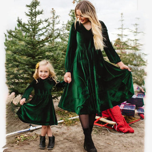 Velvet Long Sleeve Mother/Daughter Dress Set