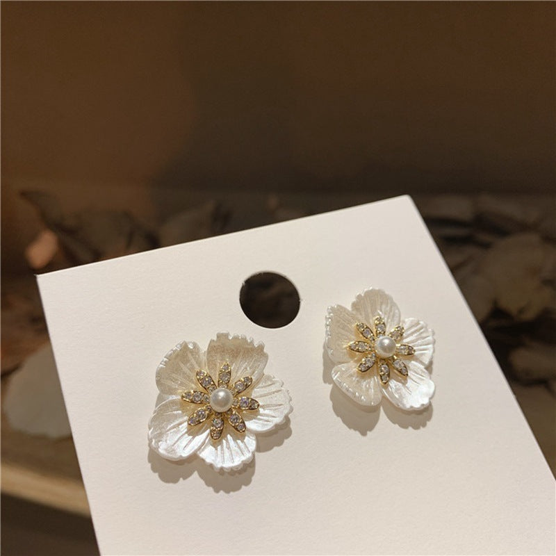 Handmade White Shell Flower Petal Earrings.