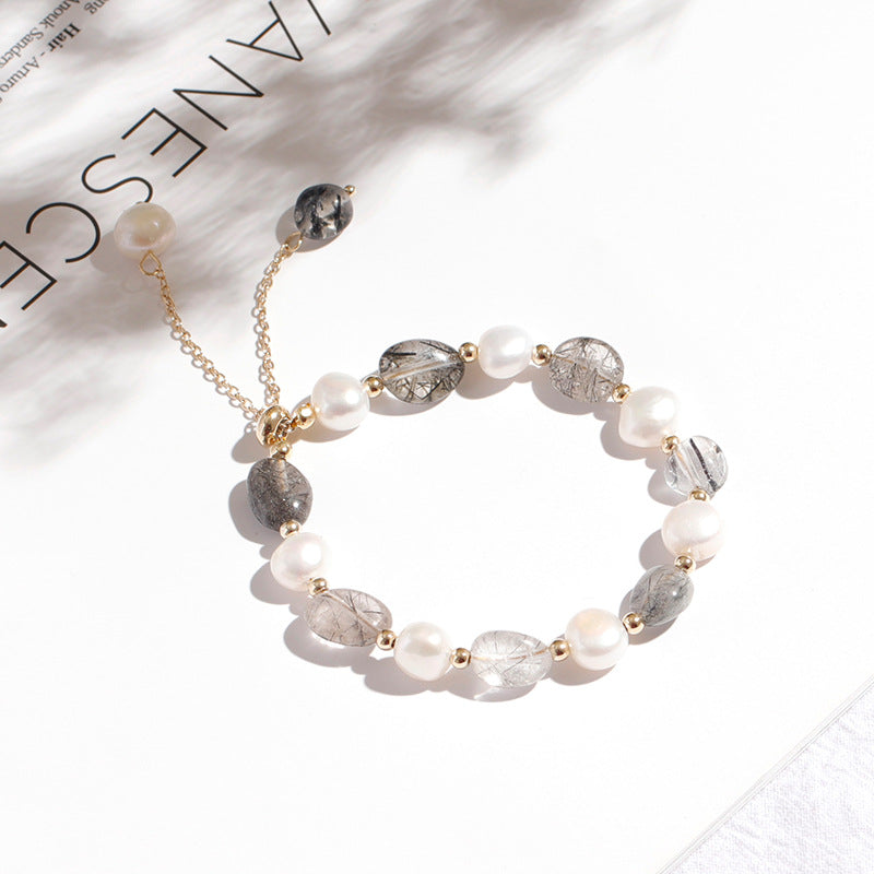 Boho Art Crystal Stone & Pearl Bracelet.