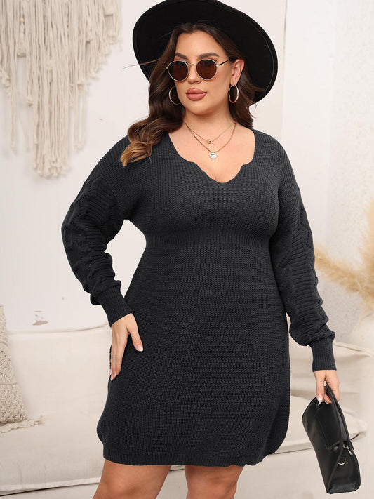 Plus Size Dropped Shoulder Long Sleeve Knit Sweater Dress