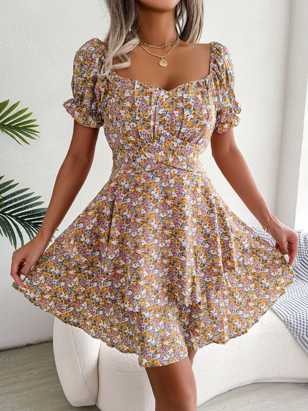 Flower Beauty Mini Swing  Dress
