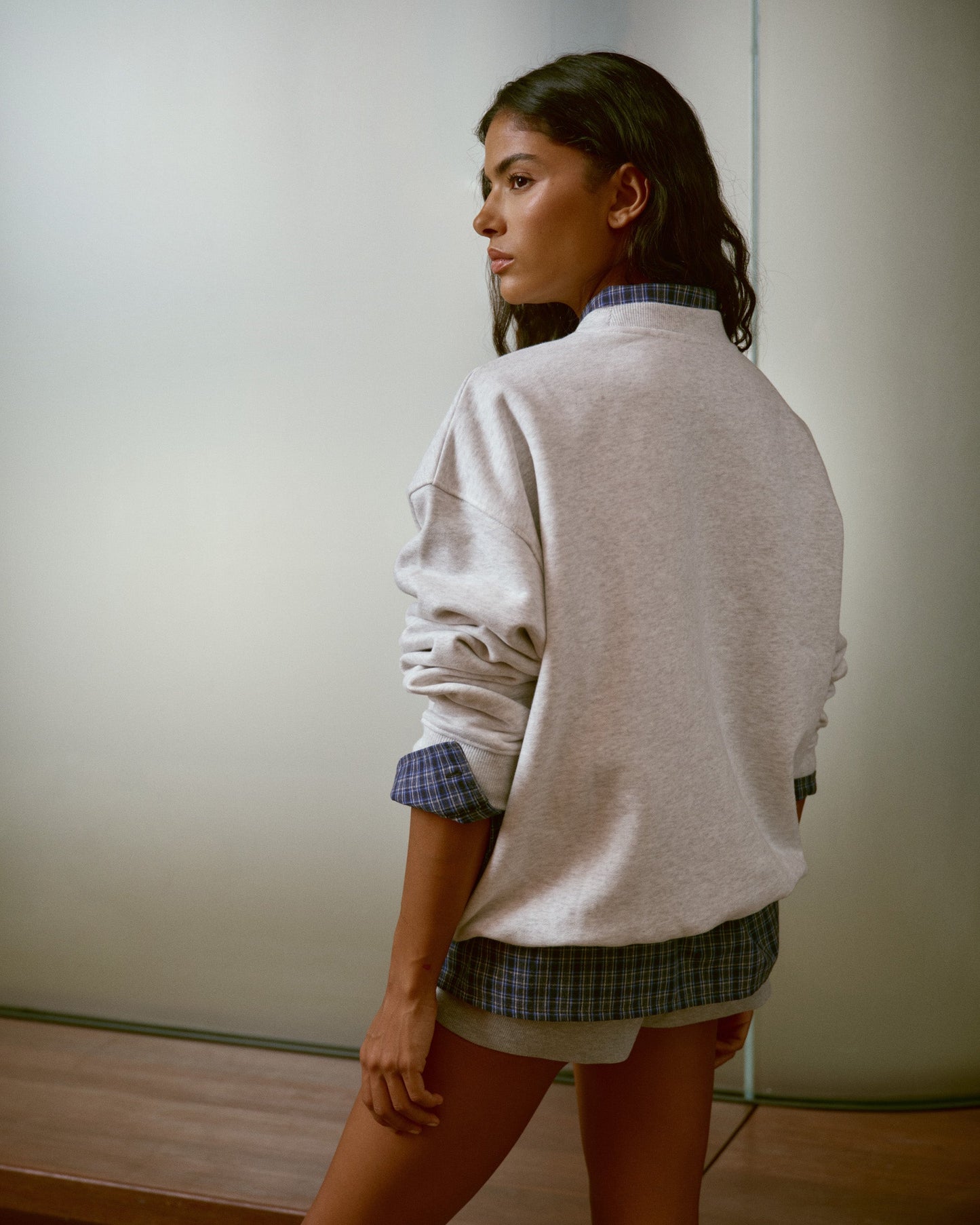 AS Chain Stitch Oversized Sweatshirt - Light Grey Melange/Slate Blue