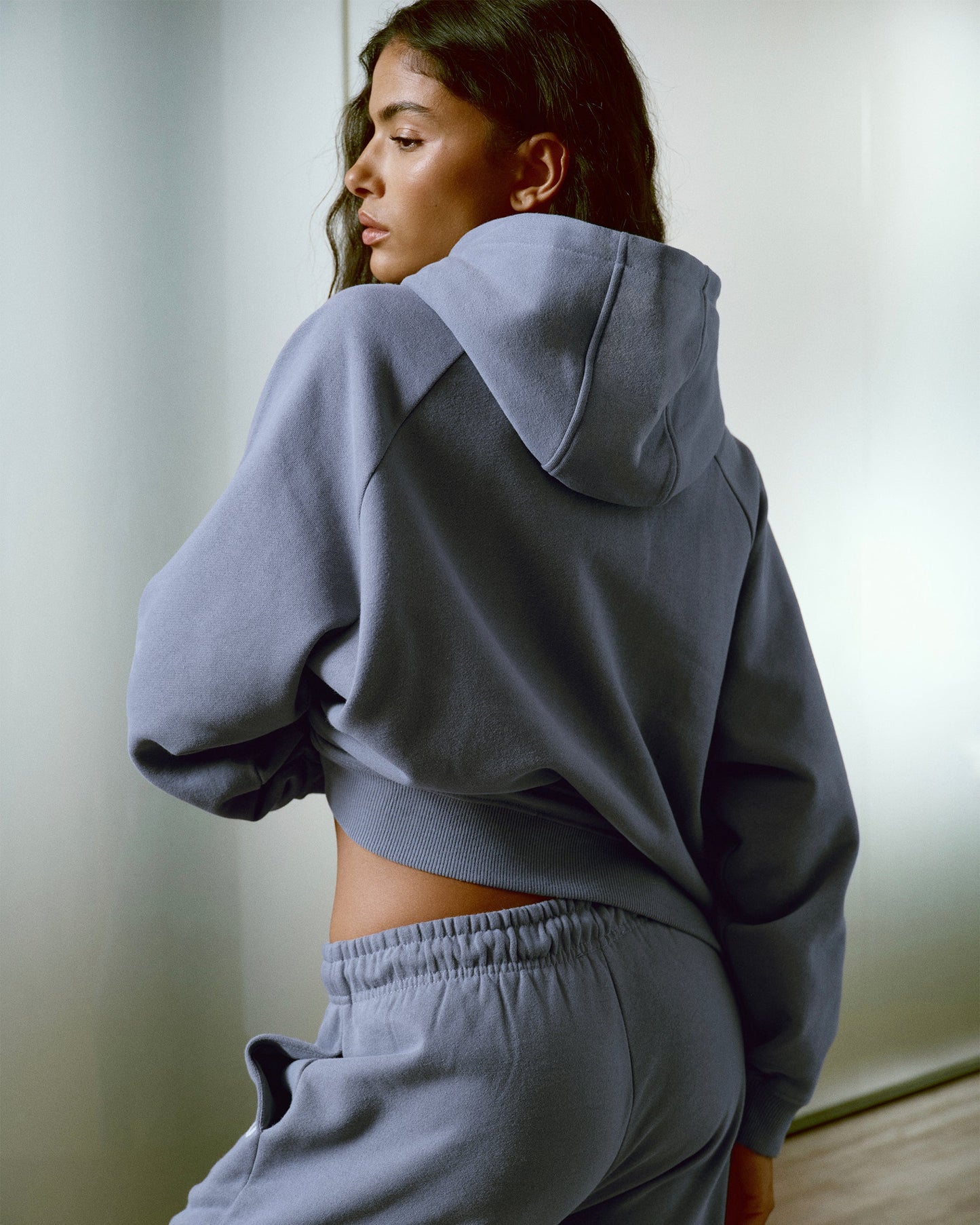 Varsity Loose Fit Full Zip Hoodie - Slate Blue