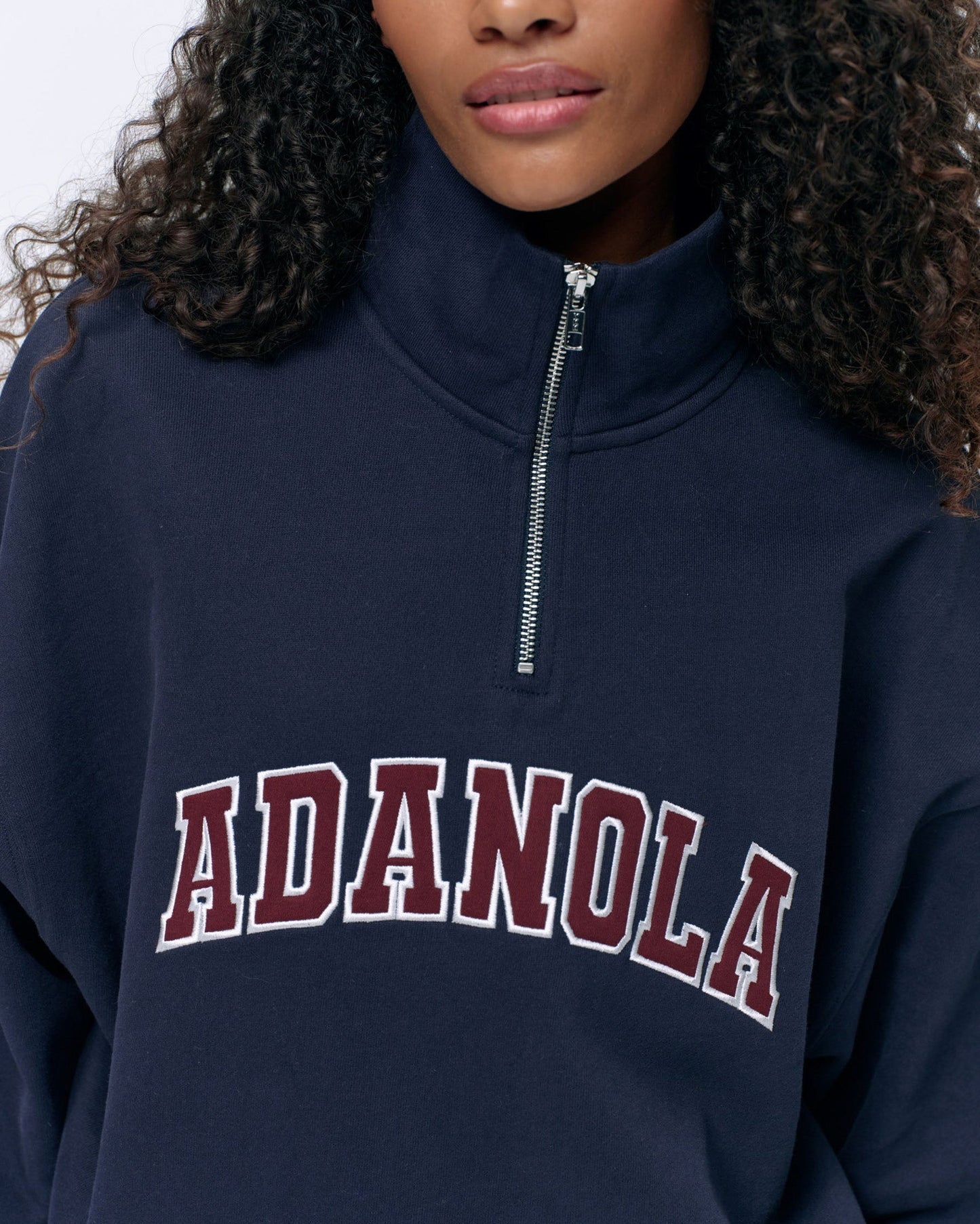 Varsity Relaxed Funnel Neck Zip Sweatshirt - Navy Blue/Burgundy