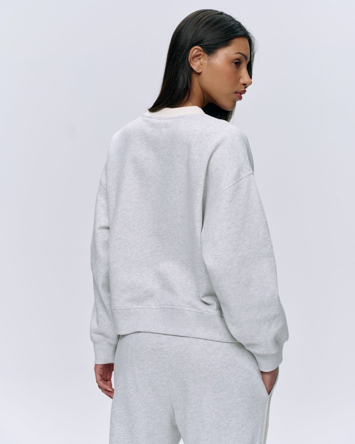 Varsity Loose Fit Sweatshirt - Light Grey Melange/Marshmallow White