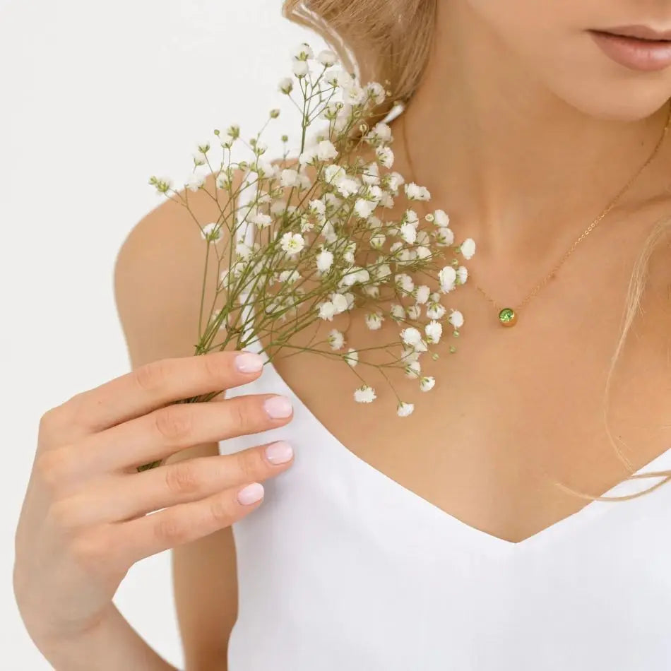 Classic Round Birthstone Necklace in Silver, Gold, Rose Gold.