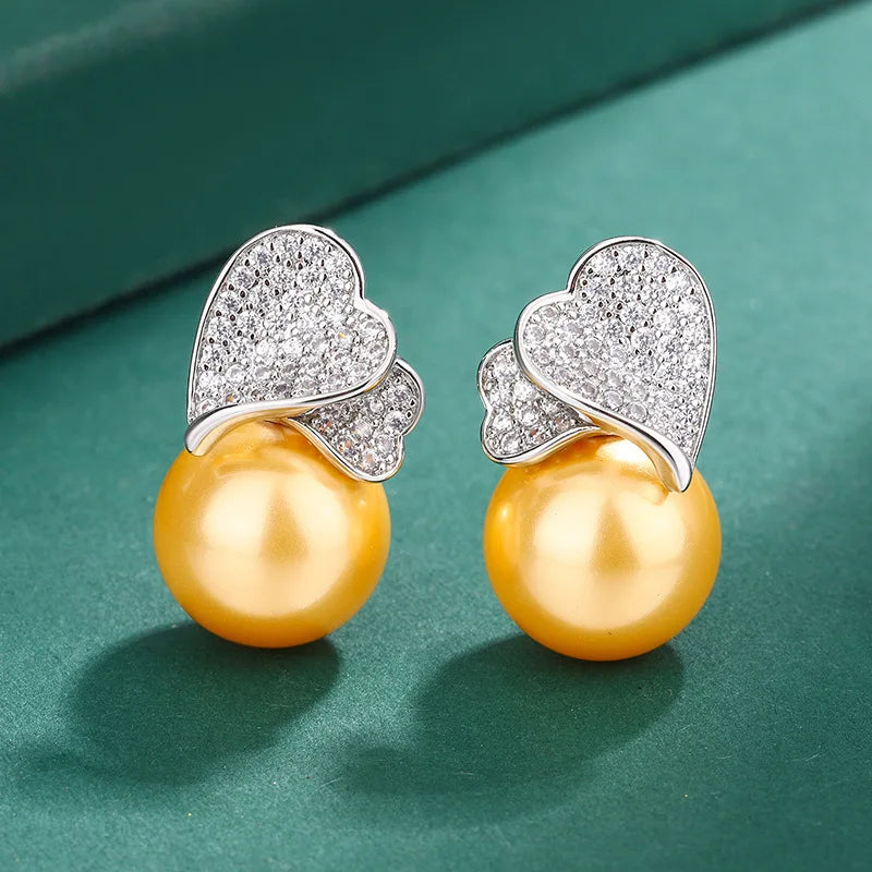 925 Sterling Silver Heart with Big Pearl Earrings, Necklace, Ring Set