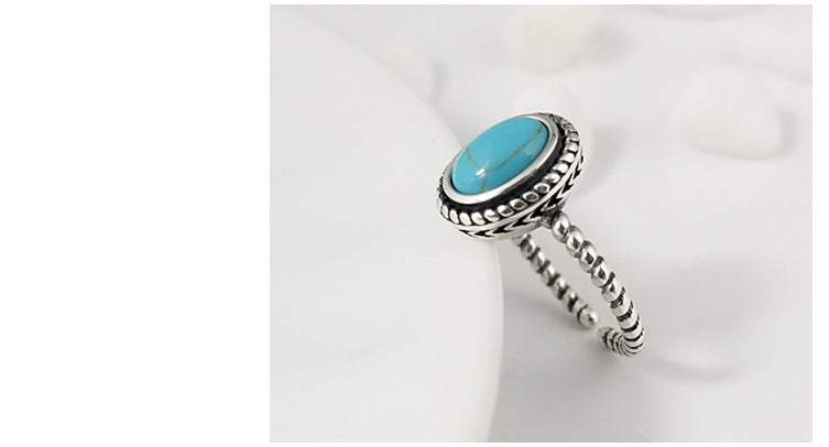 Genuine Turquois & Sterling Silver Jewelry Feather or Braided Vintage Ring - Adjustable Size..