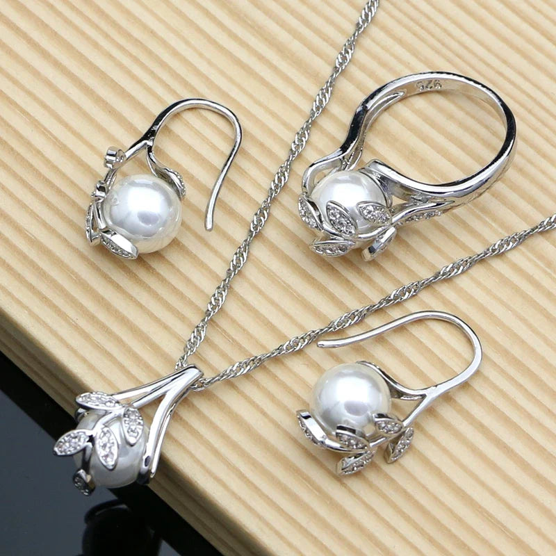 Matching Pearl Pendant, Drop Earrings, Ring  & Necklace Set