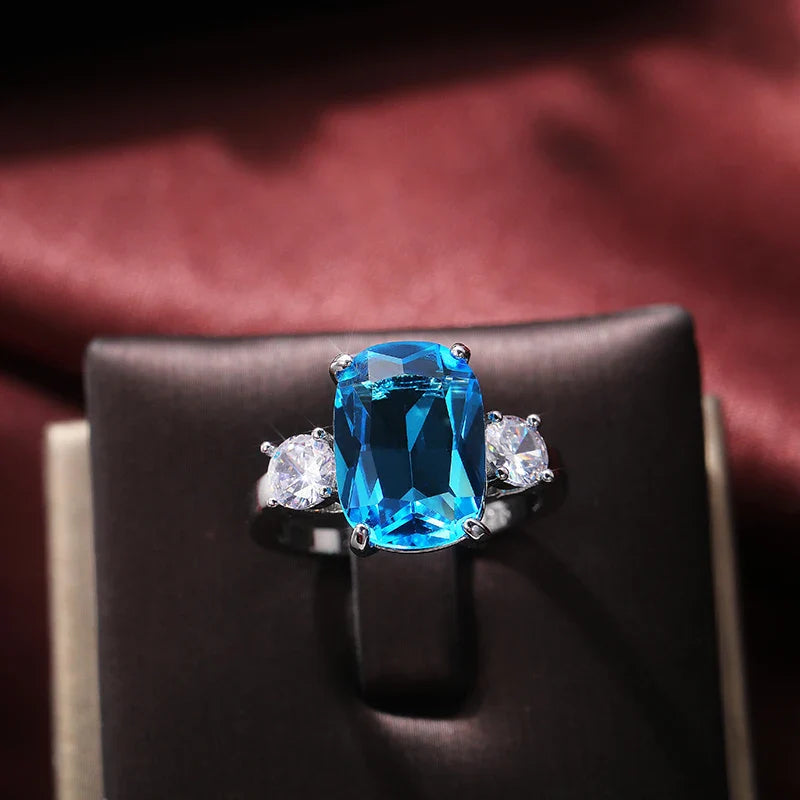 Bright Sky Blue CZ Stone Ring