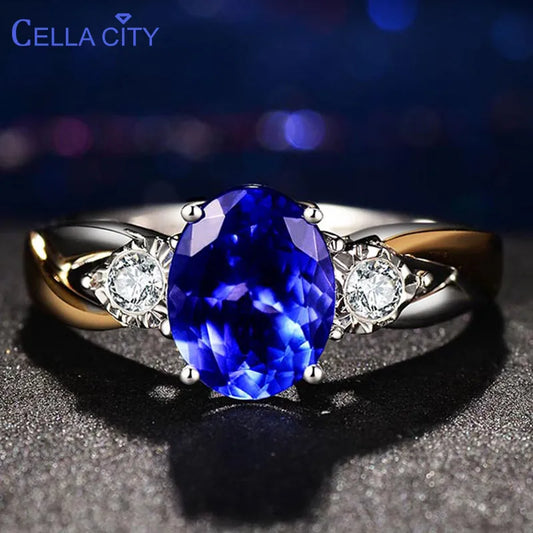 Sterling Silver Oval CZ Sapphire Gemstone Ring