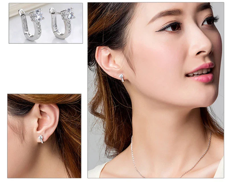 Fine Jewelry 925 Sterling Silver CZ Earrings Inlaid With Crystal Flower