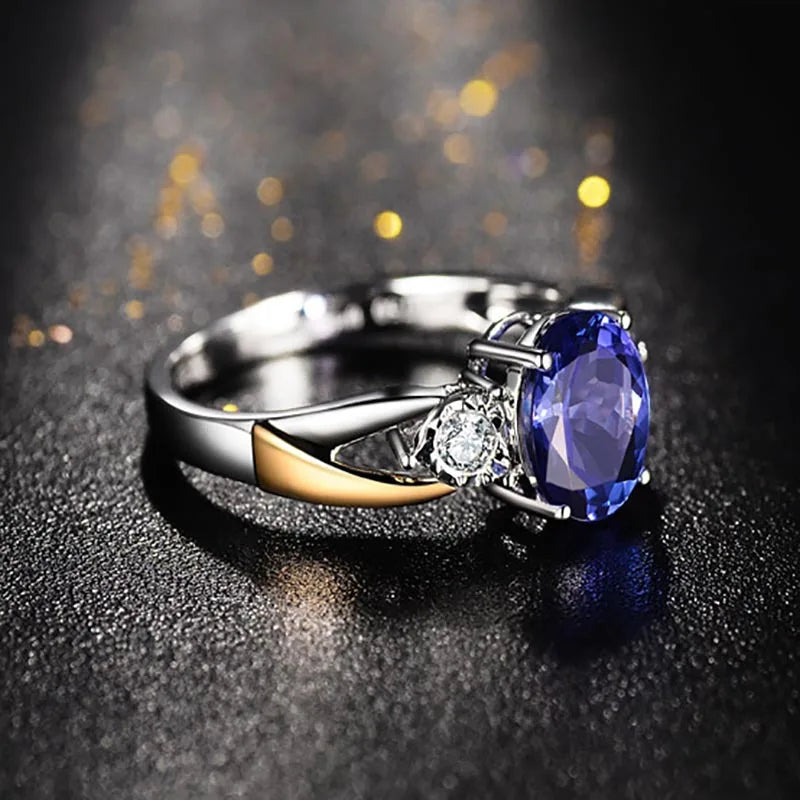 Sterling Silver Oval CZ Sapphire Gemstone Ring
