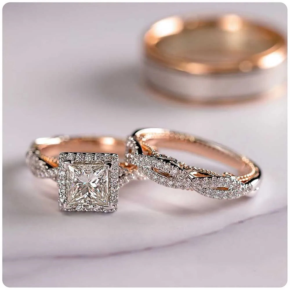 Luxury Princess Cut CZ Bridal Ring Set