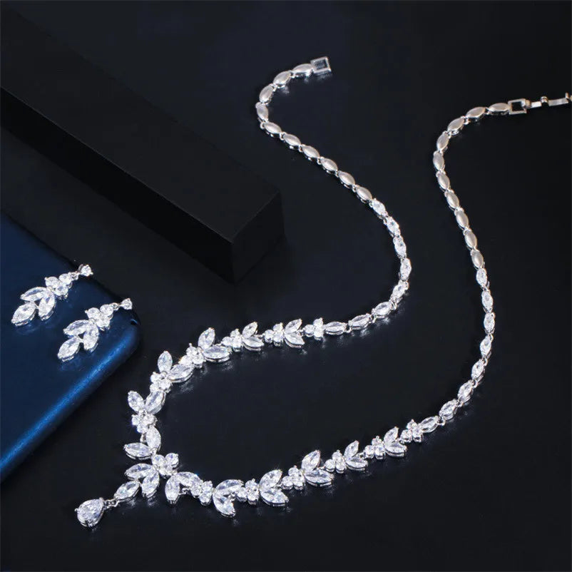 CZ Water Drop Matching Jewelry Set, Necklace & Earrings