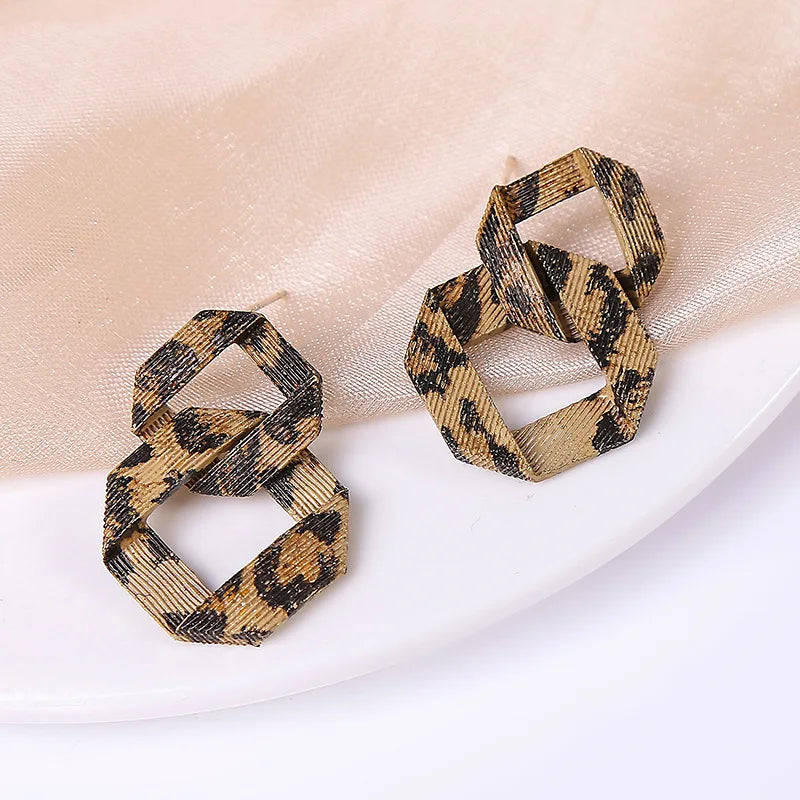 New Design Vintage Hear Leopard Print Earrings