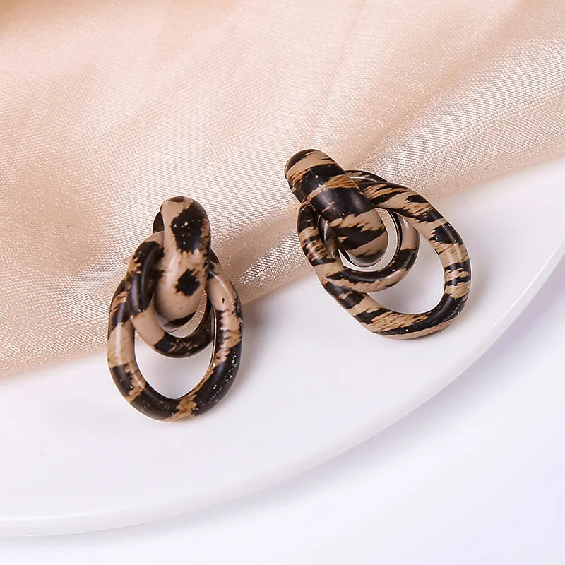 New Design Vintage Hear Leopard Print Earrings