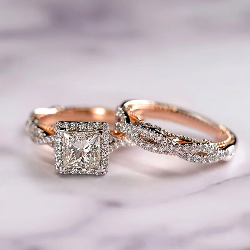 Luxury Princess Cut CZ Bridal Ring Set