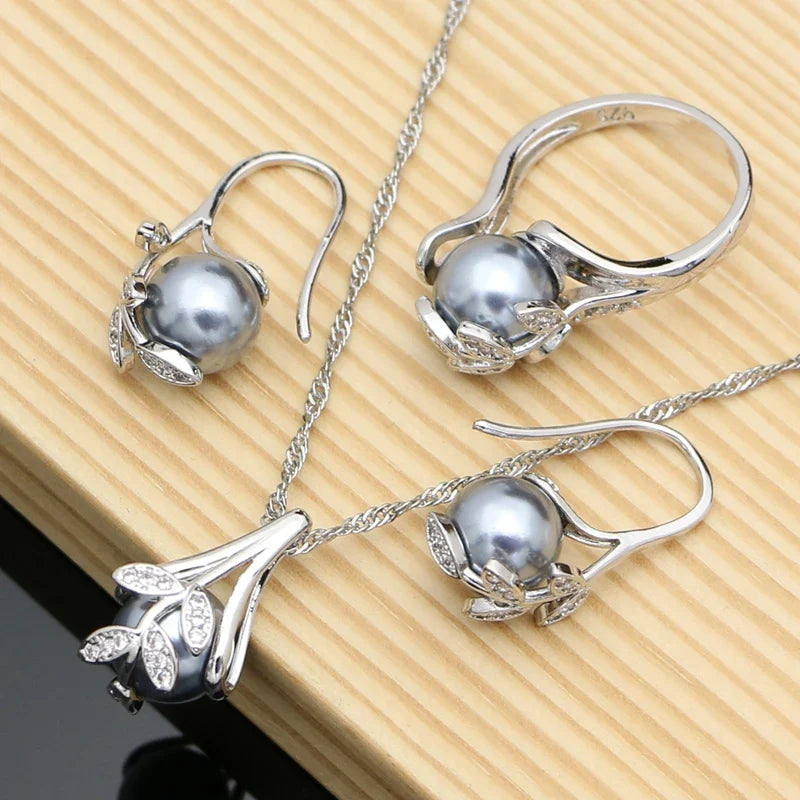 Matching Pearl Pendant, Drop Earrings, Ring  & Necklace Set
