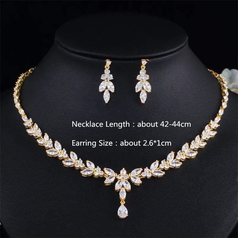 CZ Water Drop Matching Jewelry Set, Necklace & Earrings