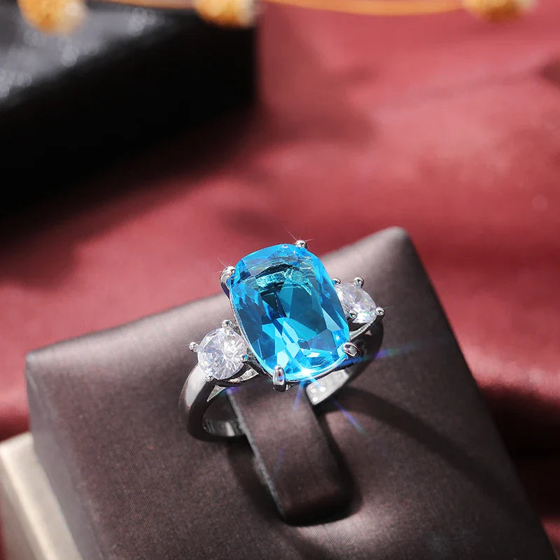 Bright Sky Blue CZ Stone Ring