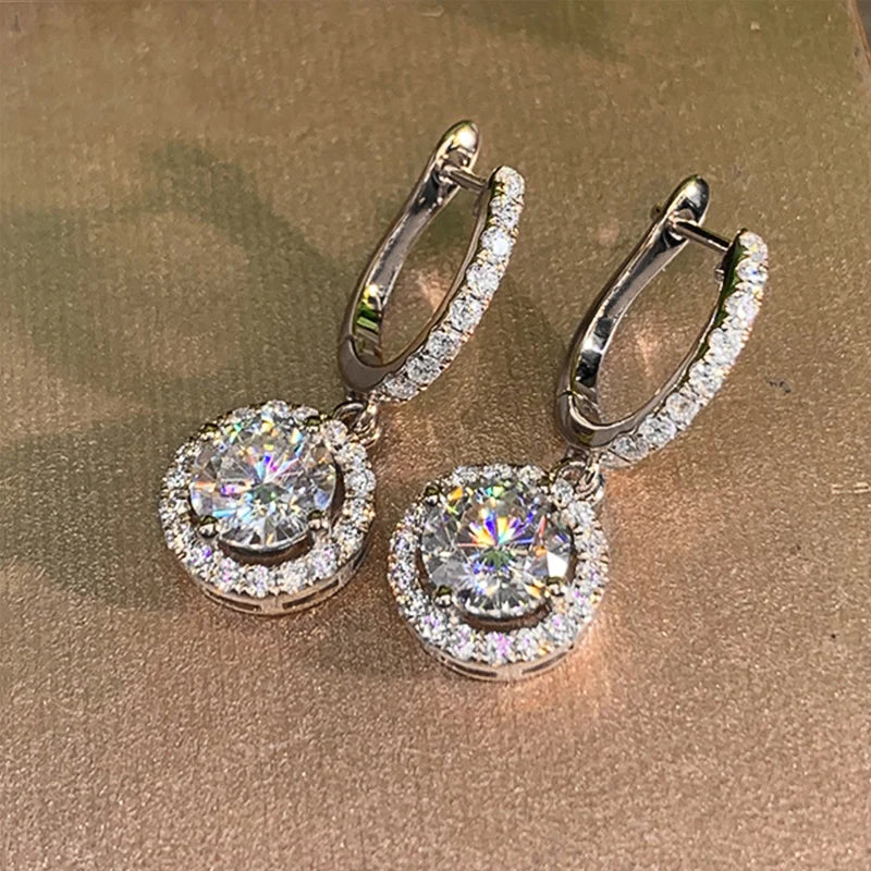 Dazzling Crystal CZ Classic Design Round Dangle Earrings