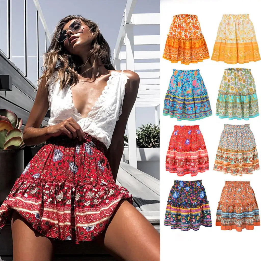 Celebrity Bohemian Style Floral  Ruffled Skirts
