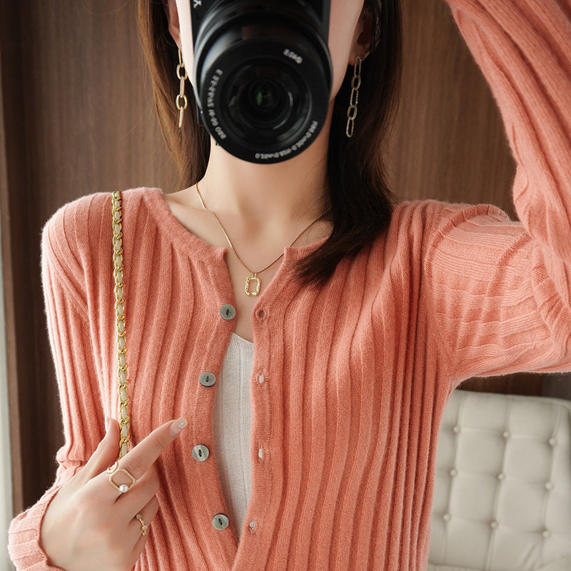 d Slim Fit O-neck Single Breasted  Cardigans