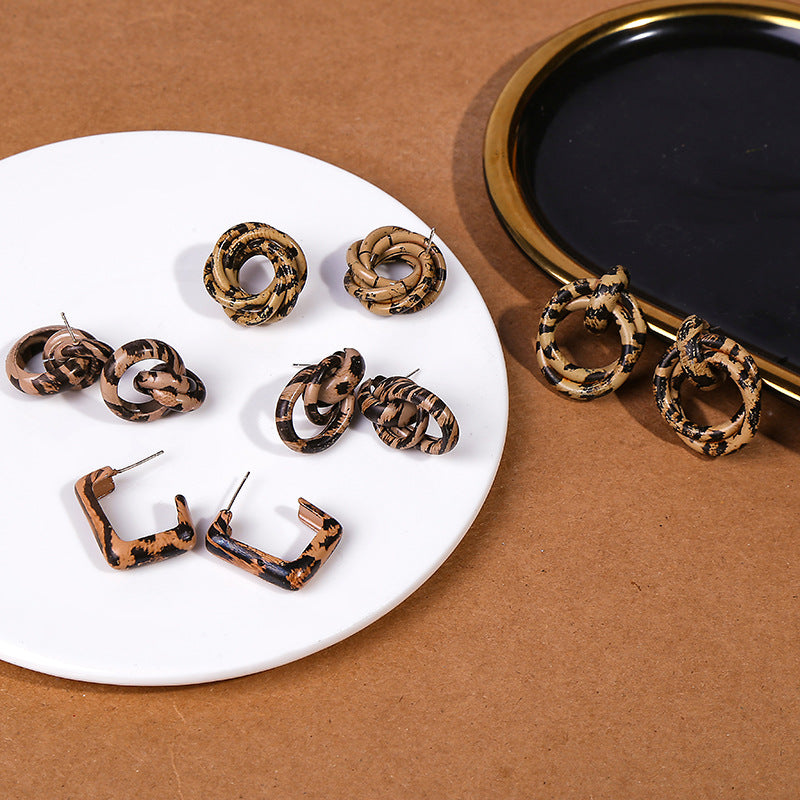 New Design Vintage Hear Leopard Print Earrings