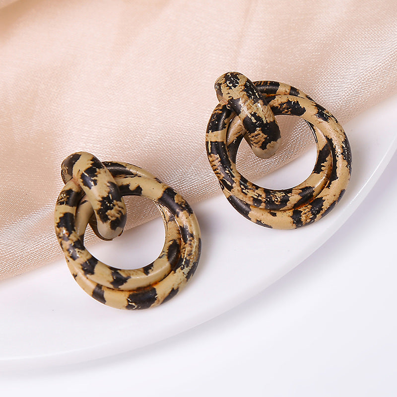 New Design Vintage Hear Leopard Print Earrings