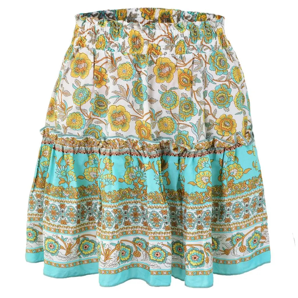 Celebrity Bohemian Style Floral  Ruffled Skirts