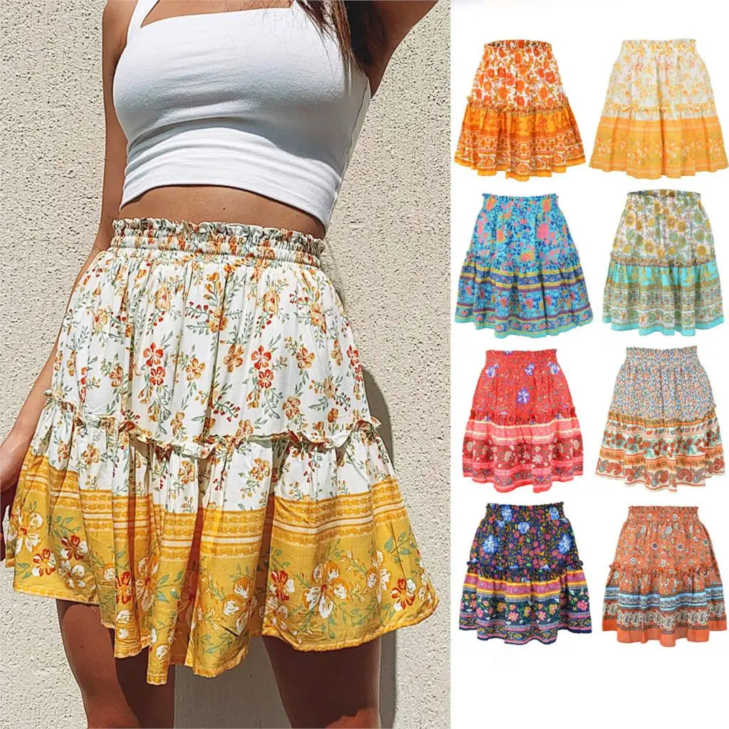 Celebrity Bohemian Style Floral  Ruffled Skirts