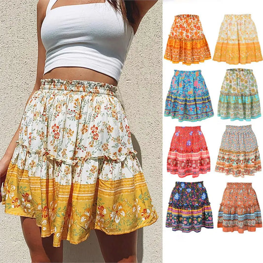 Celebrity Bohemian Style Floral  Ruffled Skirts