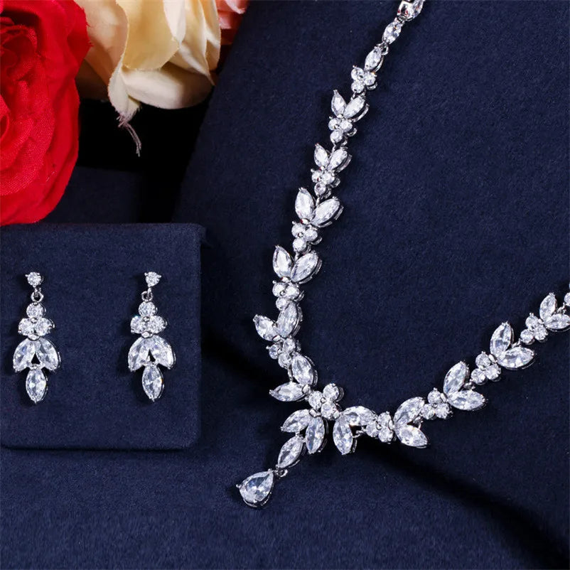 CZ Water Drop Matching Jewelry Set, Necklace & Earrings