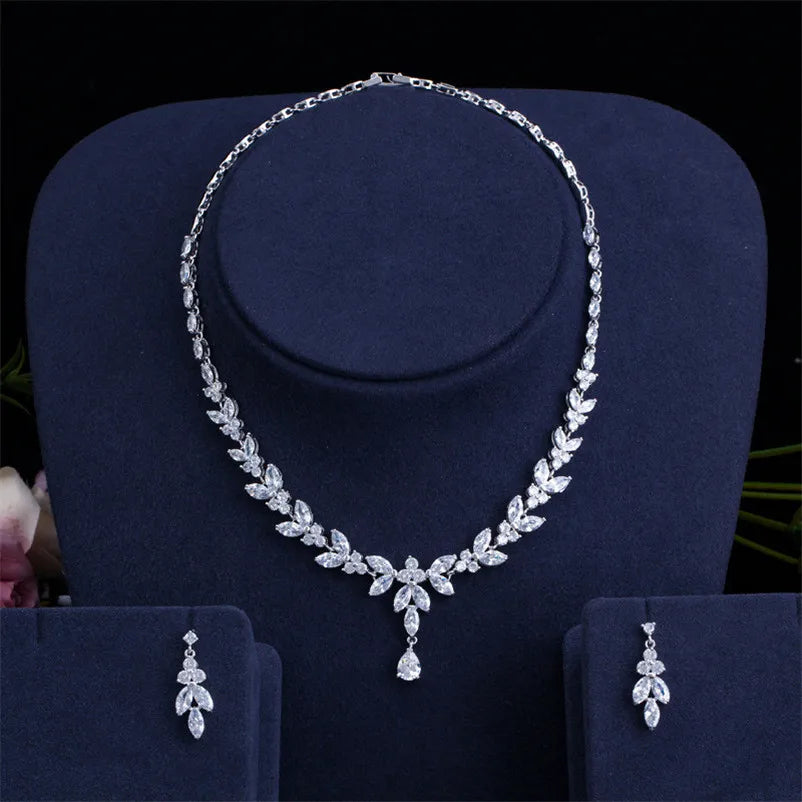 CZ Water Drop Matching Jewelry Set, Necklace & Earrings