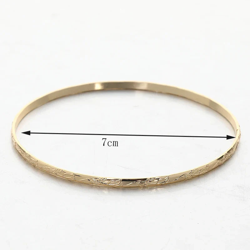 Slim Metal Bangles Gold Plated Carved Flower Layered Cuff Bracelet