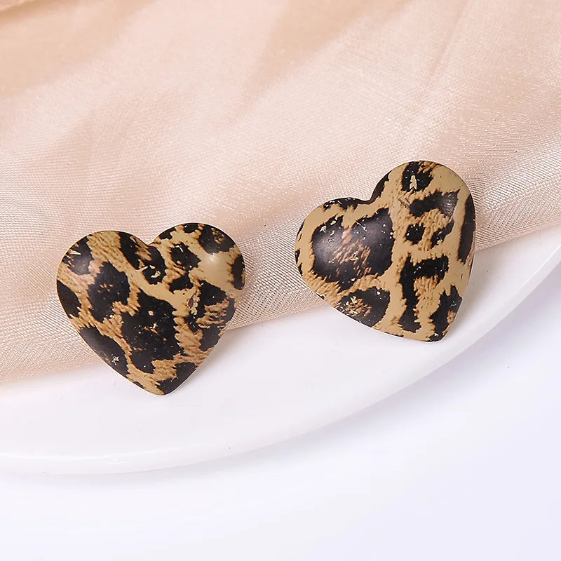 New Design Vintage Hear Leopard Print Earrings