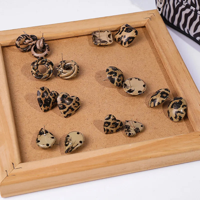 New Design Vintage Hear Leopard Print Earrings