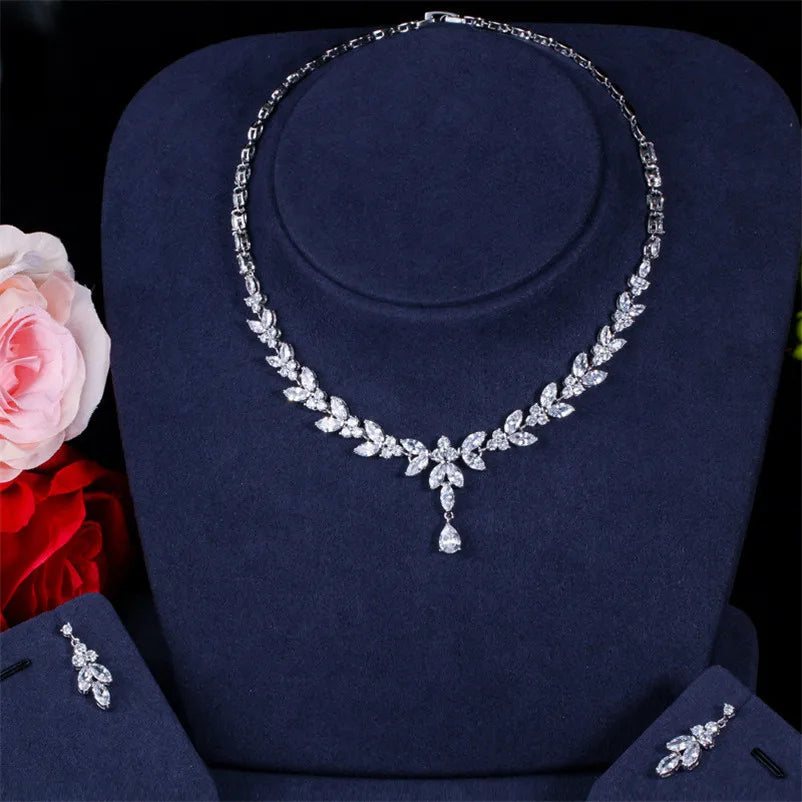 CZ Water Drop Matching Jewelry Set, Necklace & Earrings