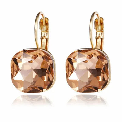 Austrian Crystal Gold Drop Dangle Earrings.