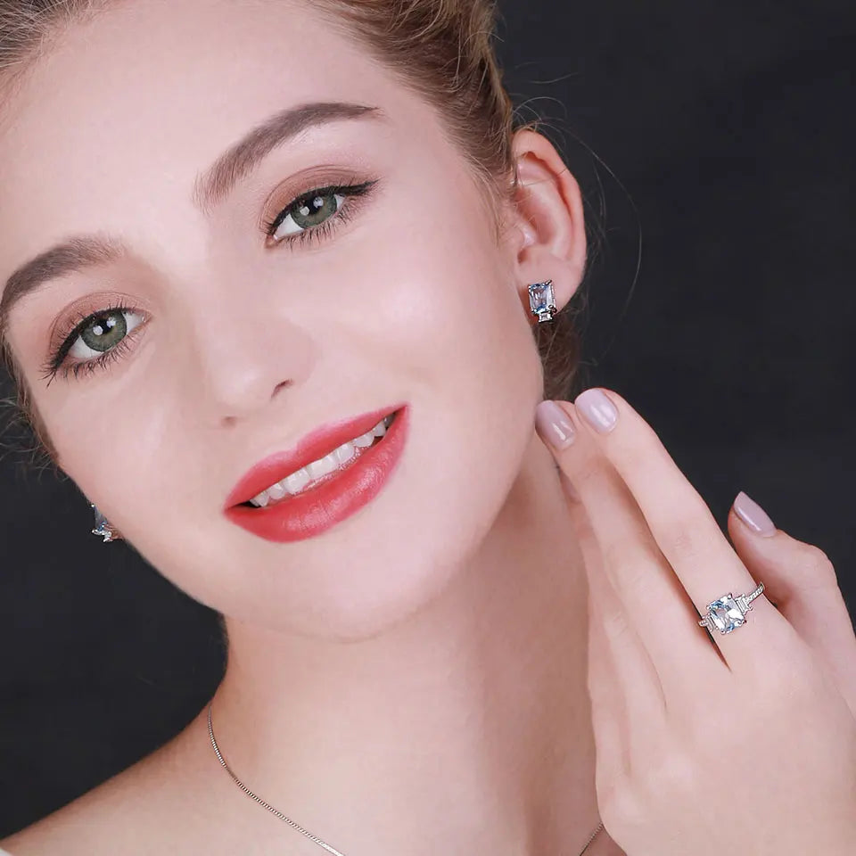 Sky Blue Topaz Ring, Earrings Jewelry Set