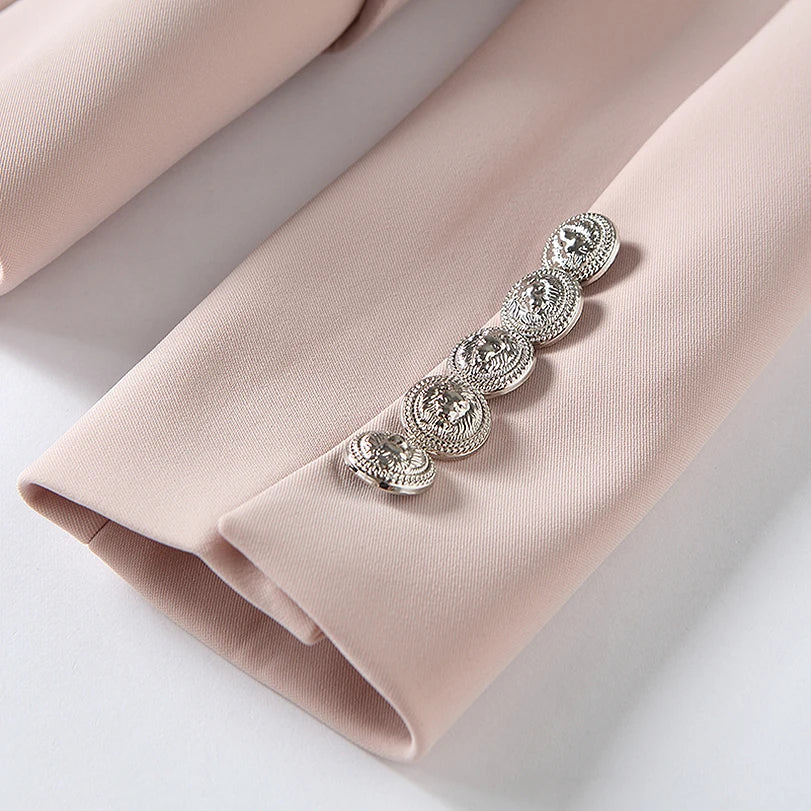 Baroque Style Dusty Pink Blazer with  Long Sleeve & Gold Lion Buttons