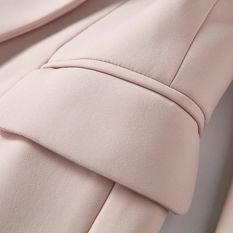 Baroque Style Dusty Pink Blazer with  Long Sleeve & Gold Lion Buttons