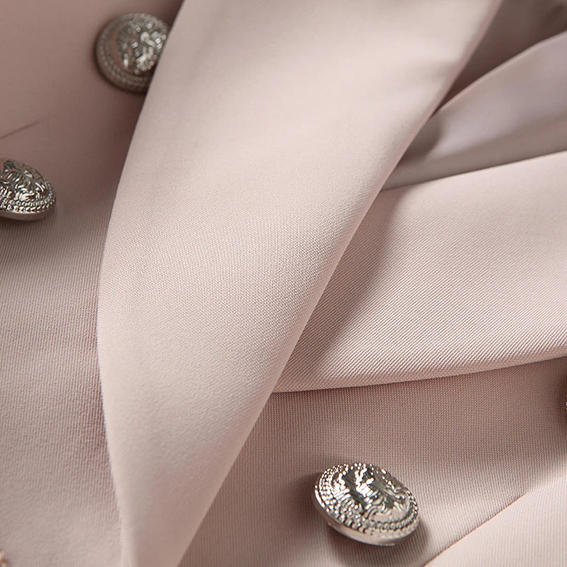 Baroque Style Dusty Pink Blazer with  Long Sleeve & Gold Lion Buttons