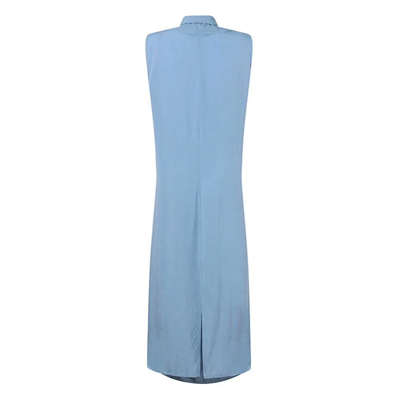 Summer  Oversize Asymmetrical  Baggy V Neck Maxi Dress with Pockets