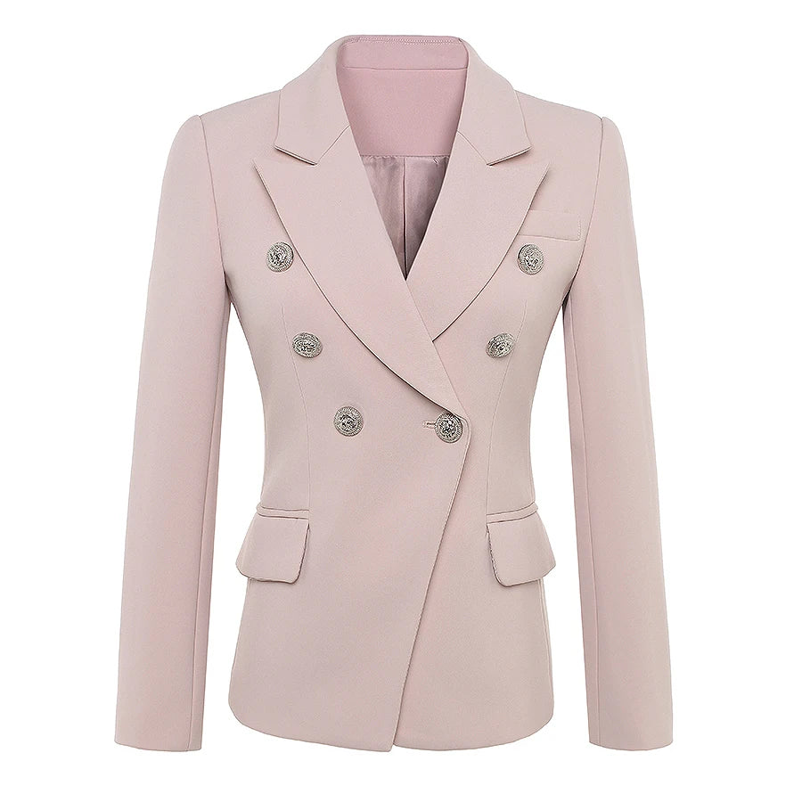 Baroque Style Dusty Pink Blazer with  Long Sleeve & Gold Lion Buttons